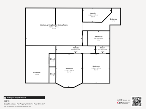 Floor plan for 3 beds, 1 bath, 1222 sqft